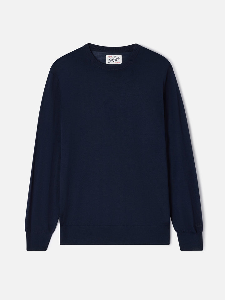 Rundhalspullover Regent in Navy aus blue Merino 