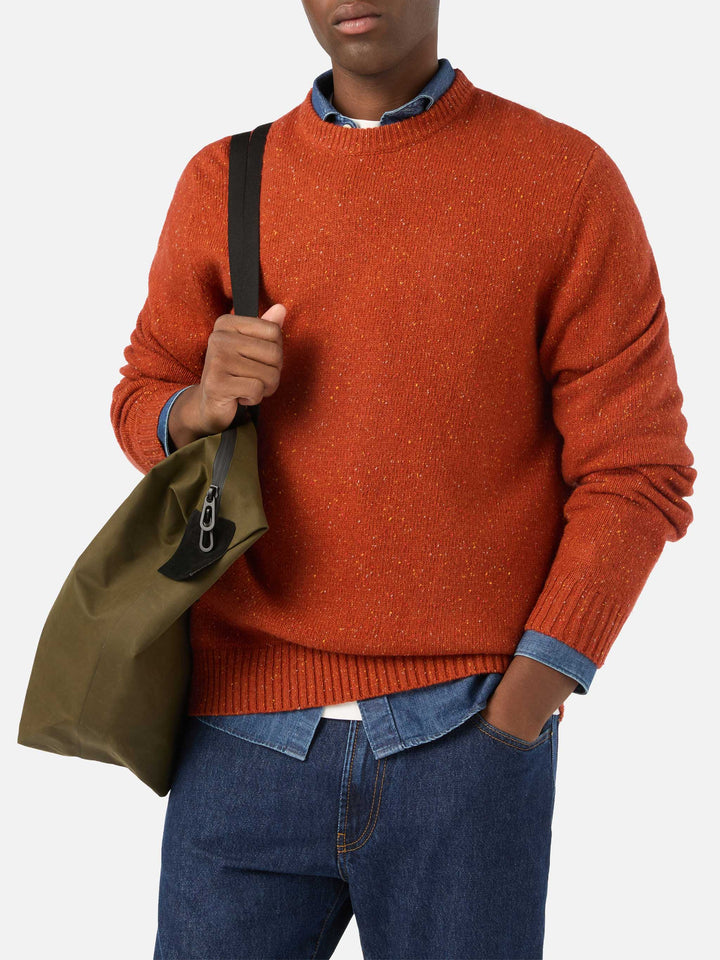 Pull col rond en maille Donegal mélangée laine Orange Regent 