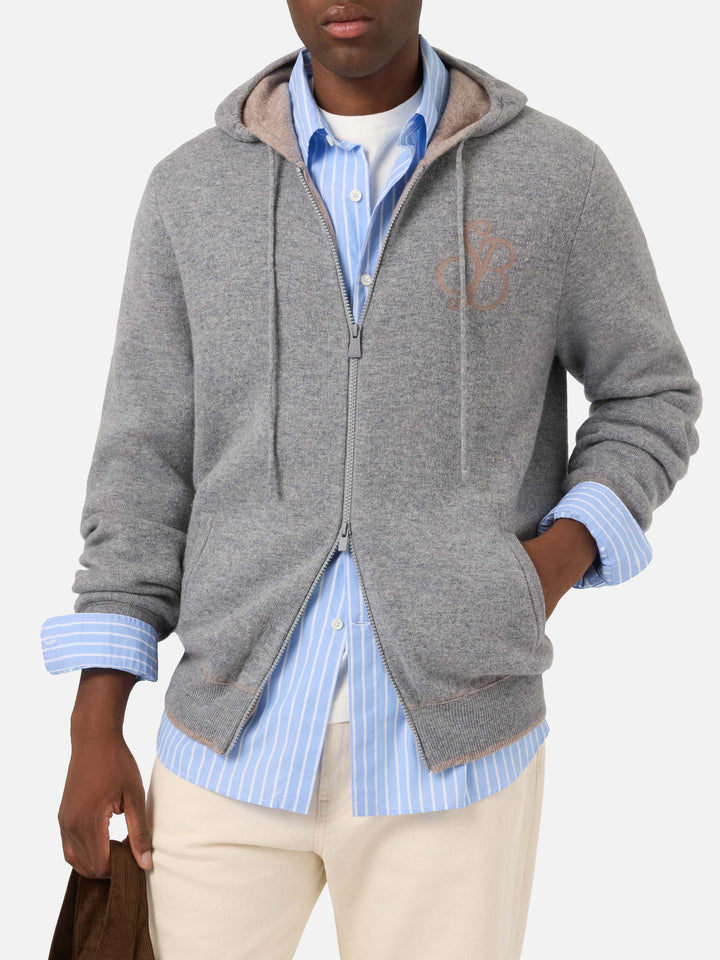 Maglia grigio melange in lana Ridge con cappuccio e monogramma SB Legacy