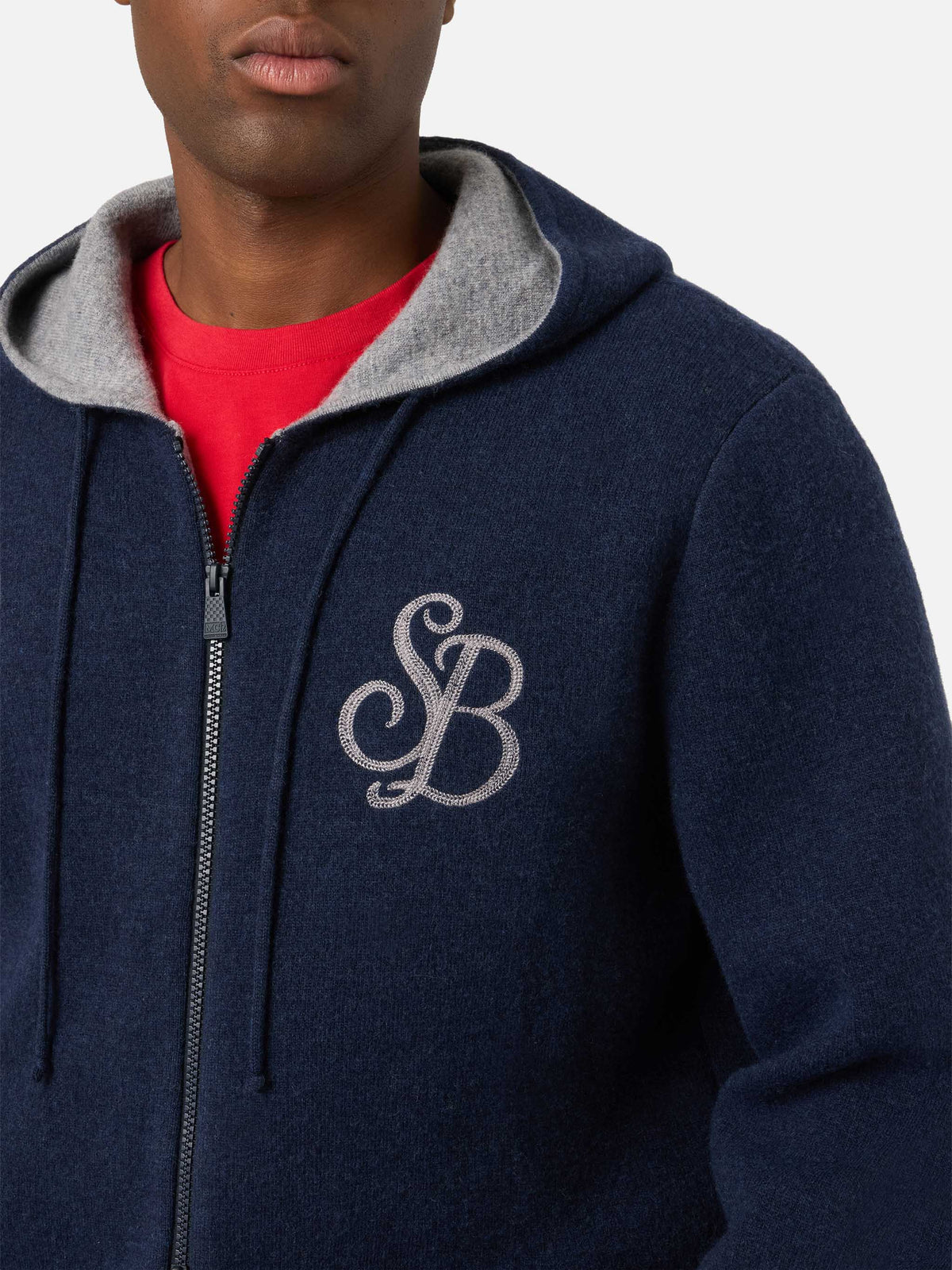 Maille à capuche en laine Ridge Navy blue avec monogramme SB Legacy 