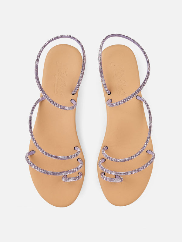 Flat Ring Sandals with lilac rhinestones
