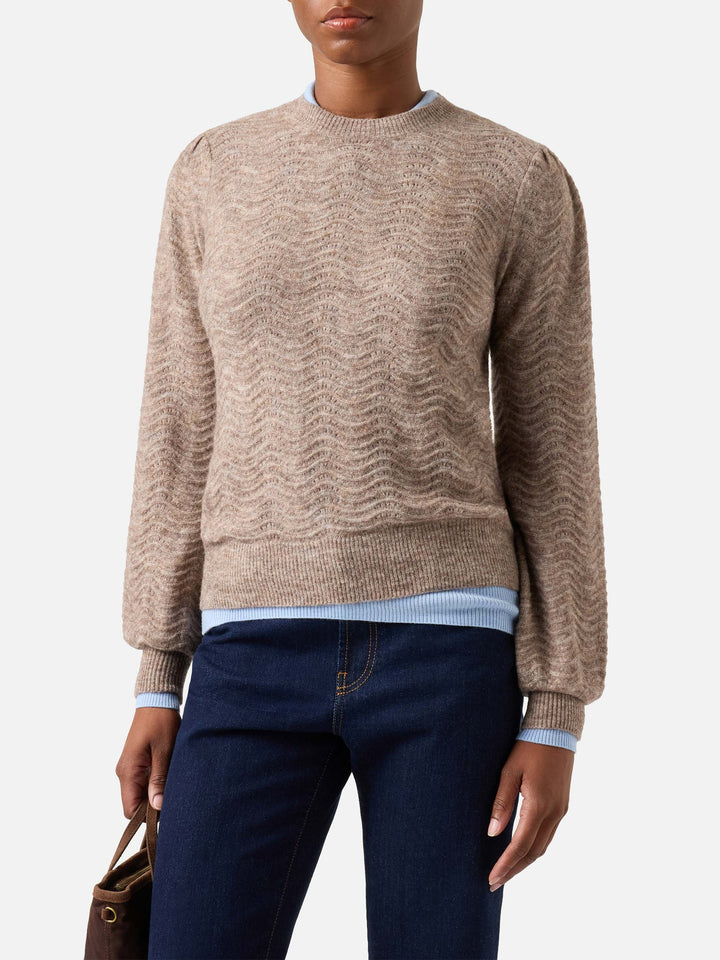 Jersey de cuello redondo Nut Marienne en suave mezcla de lana de alpaca con punto ondulado 