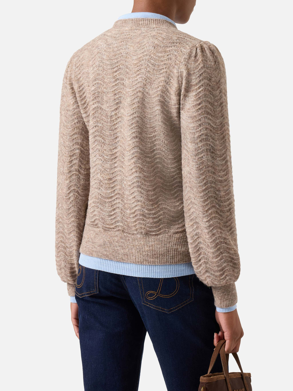 Nut Marienne soft alpaca wool blend crewneck knit with wave stitch