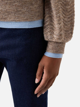 Nut Marienne soft alpaca wool blend crewneck knit with wave stitch