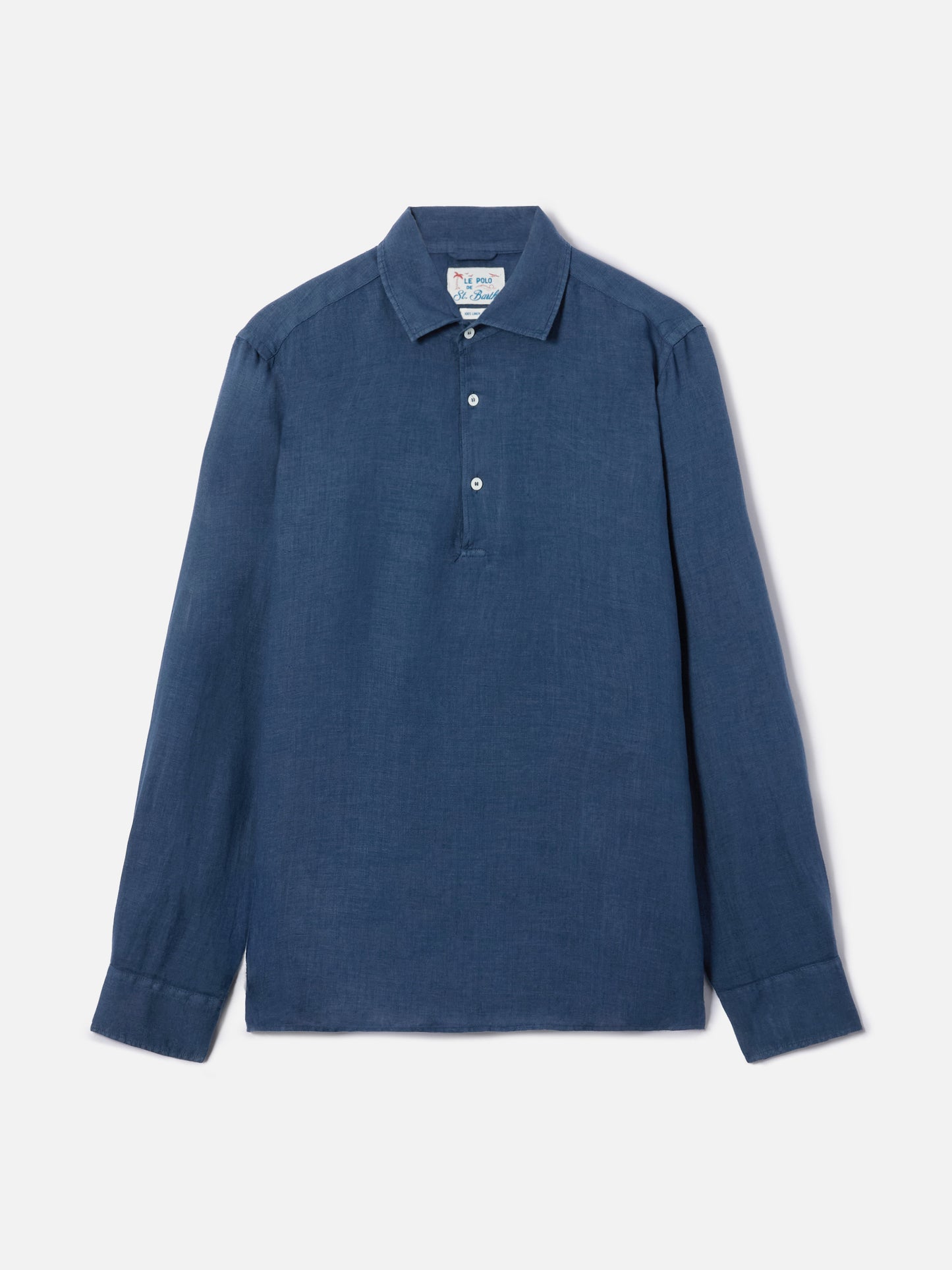 Polo Raphael a maniche lunghe in lino blu navy
