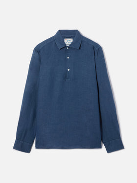 Polo Raphael a maniche lunghe in lino blu navy