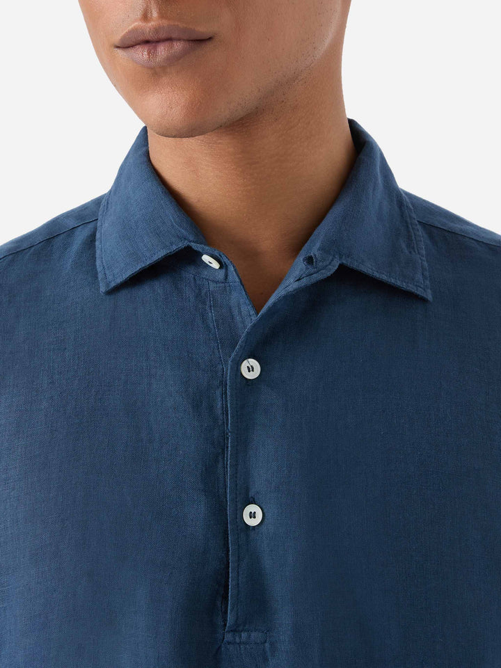 Polo Raphael in lino blu navy