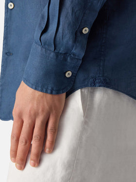 Blue navy Raphael shirt in pure linen
