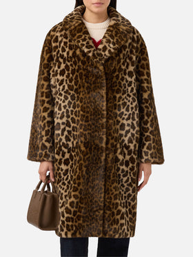 Cappotto Rouge in faux fur con stampa leopardata