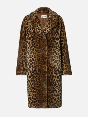 Cappotto Rouge in faux fur con stampa leopardata