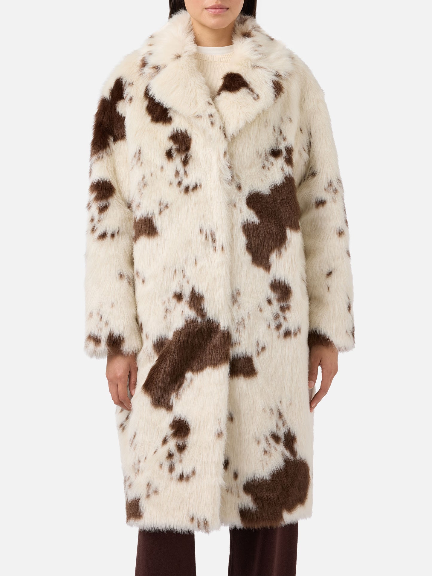 Rouge faux-fur coat with cow print