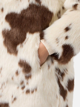 Rouge faux-fur coat with cow print