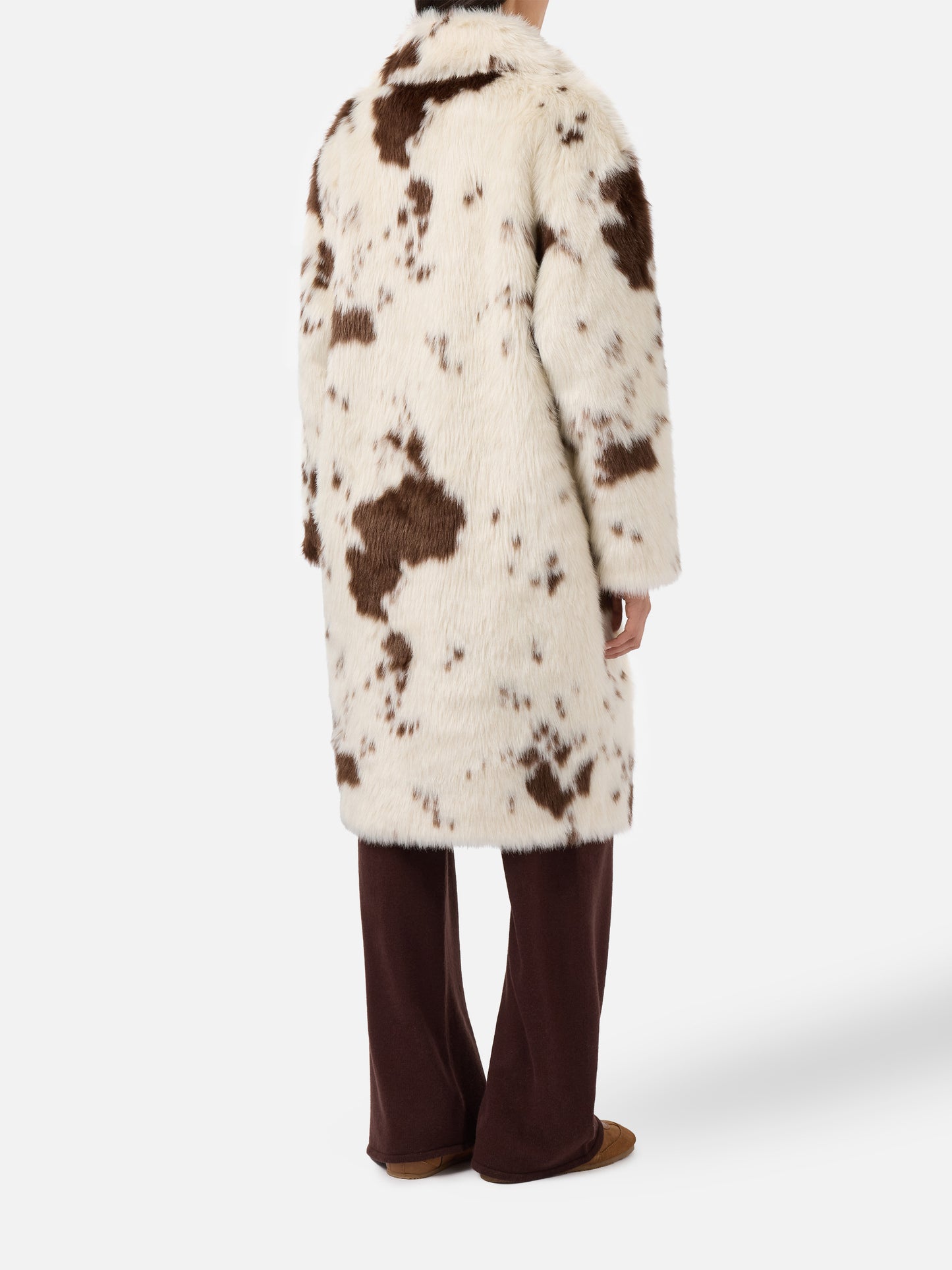 Rouge faux-fur coat with cow print