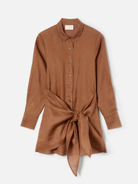 Abito corto Ravi in lino marrone