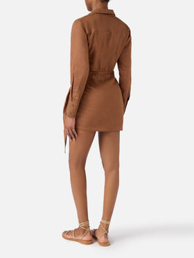 Abito corto Ravi in lino marrone