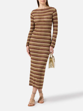 Abito lungo Robyn in tessuto crochet a righe