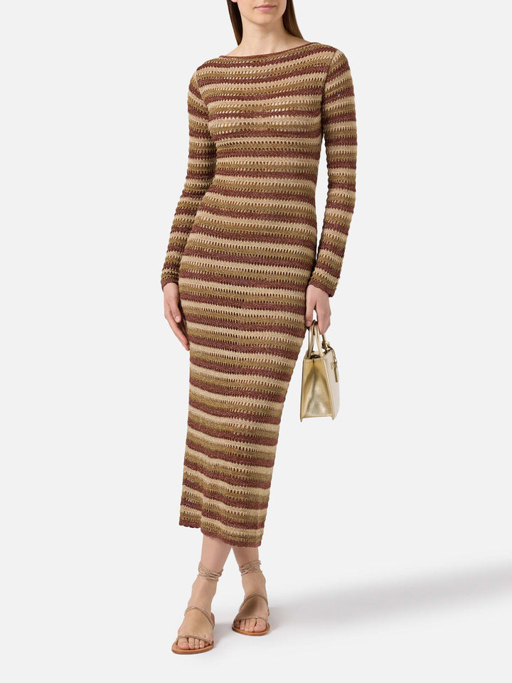 Abito lungo Robyn in tessuto crochet a righe
