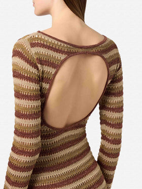Abito lungo Robyn in tessuto crochet a righe