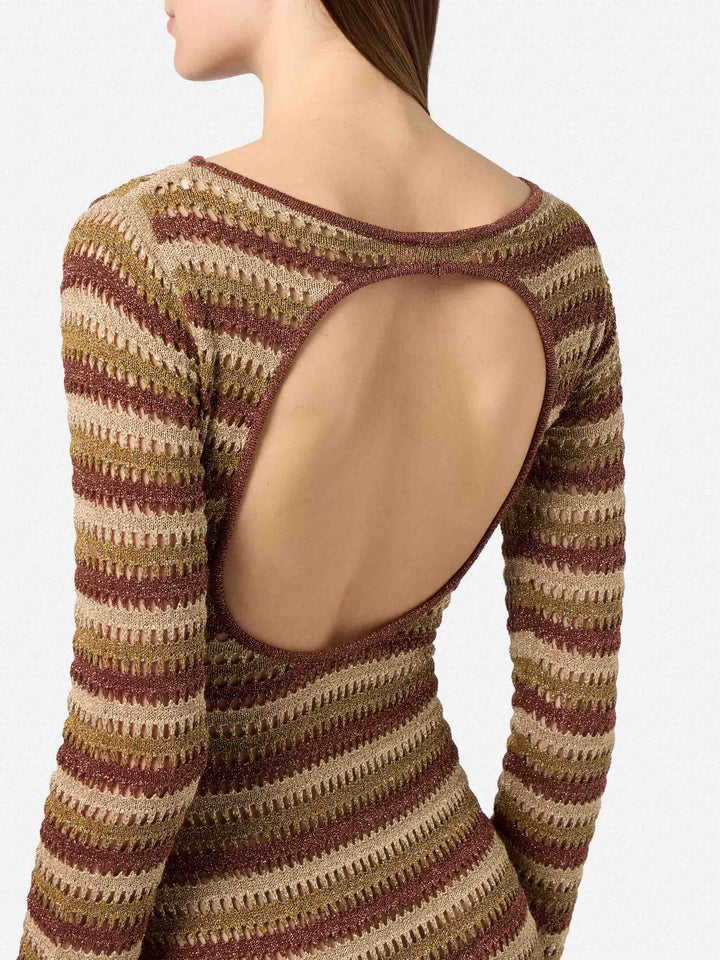 Abito lungo Robyn in tessuto crochet a righe