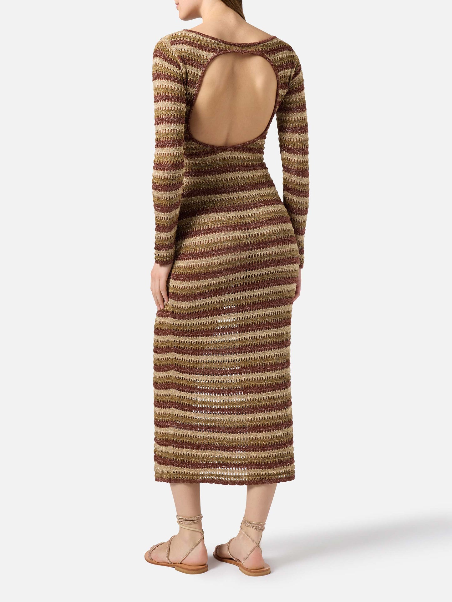 Abito lungo Robyn in tessuto crochet a righe