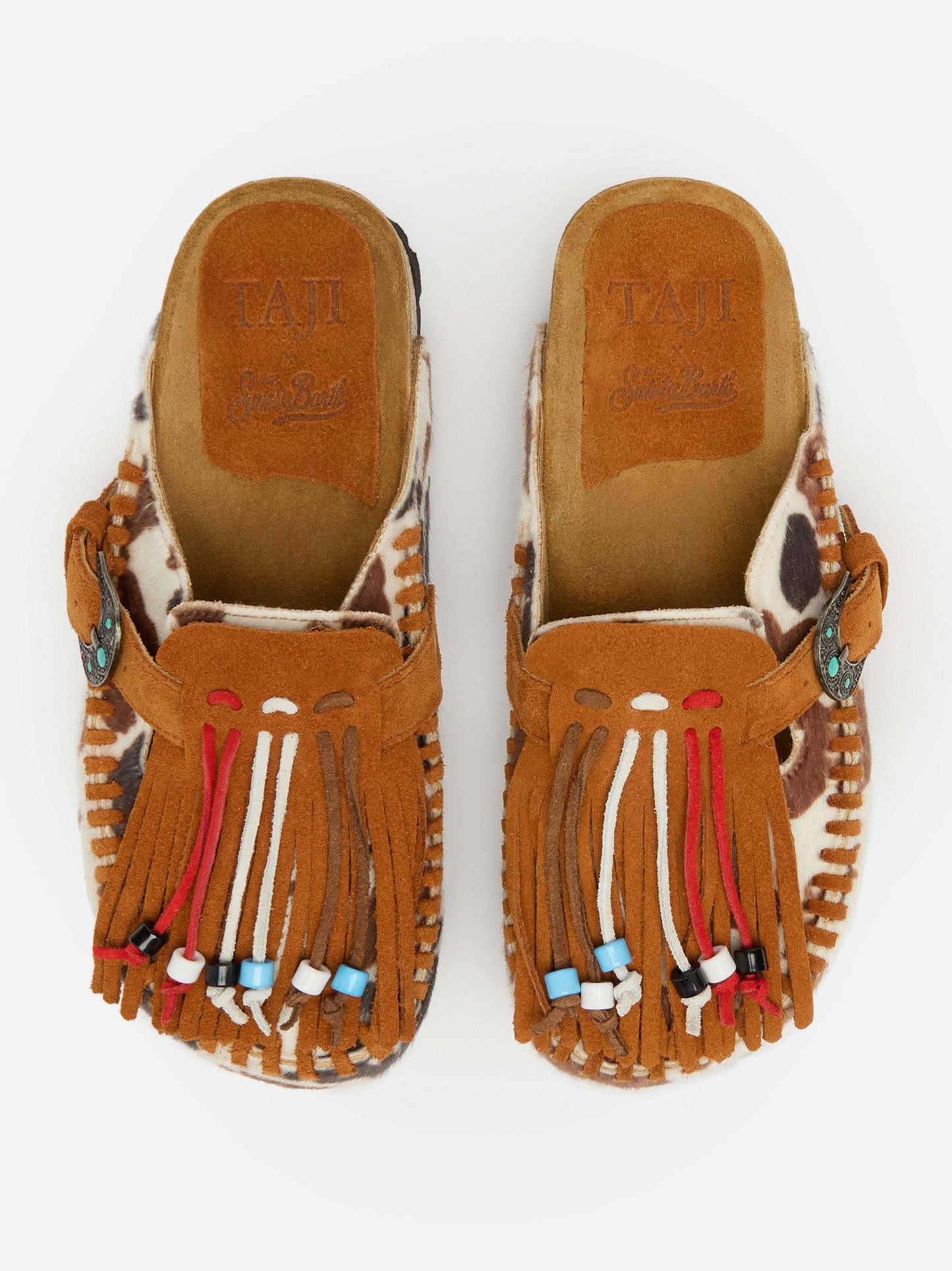 Caribe Sandalen mit Kuhfellmuster und Pferdeschwanz | TAJI SPECIAL EDITION