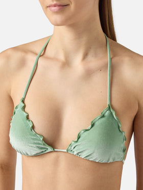 Bikini Sagittarius Miami in velluto argento e verde salvia
