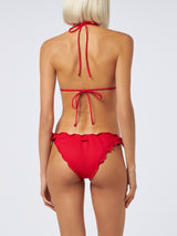 Woman red classic triangle bikini Sagittarius Moon