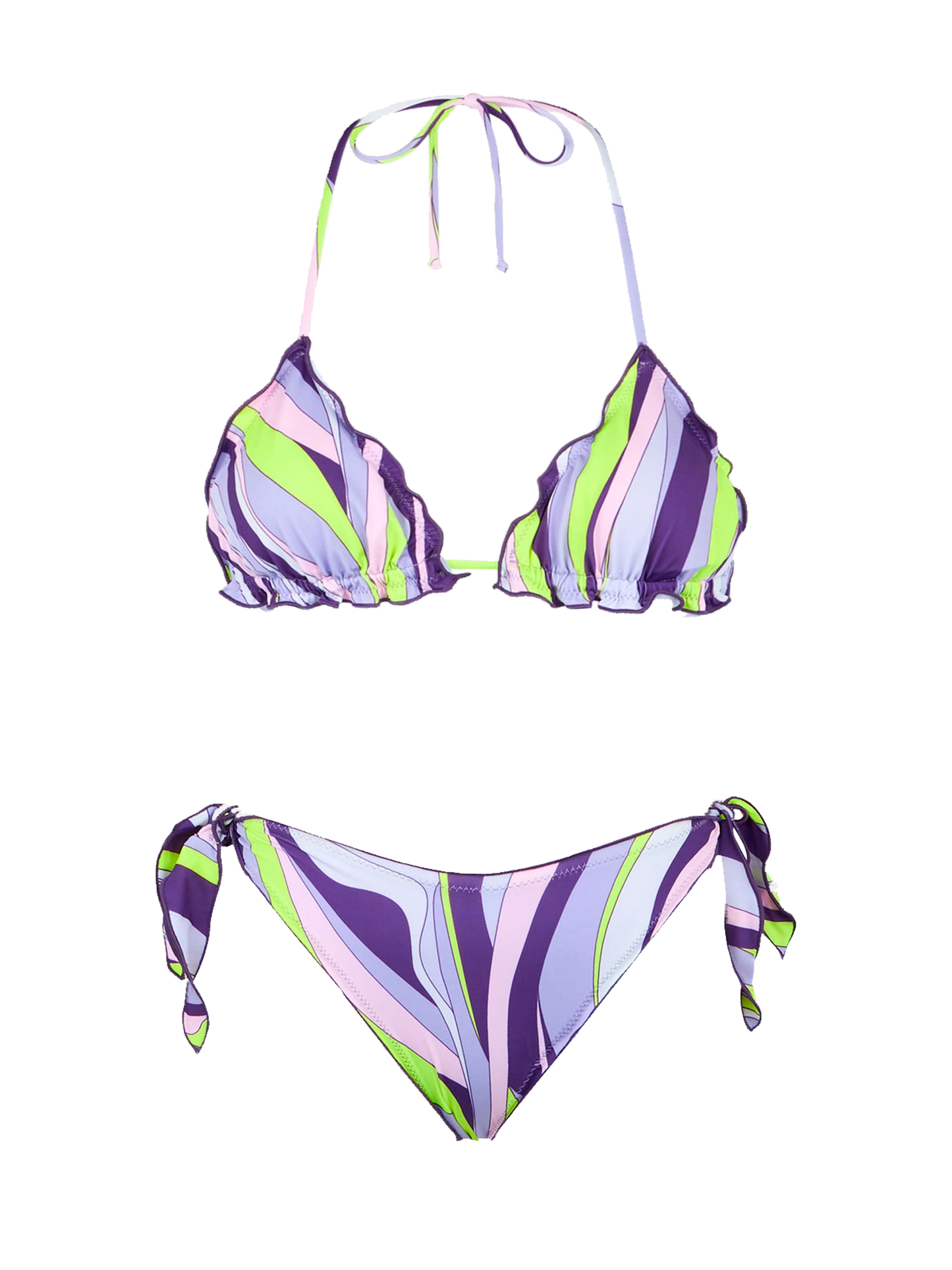 Woman triangle bikini with shape wave print