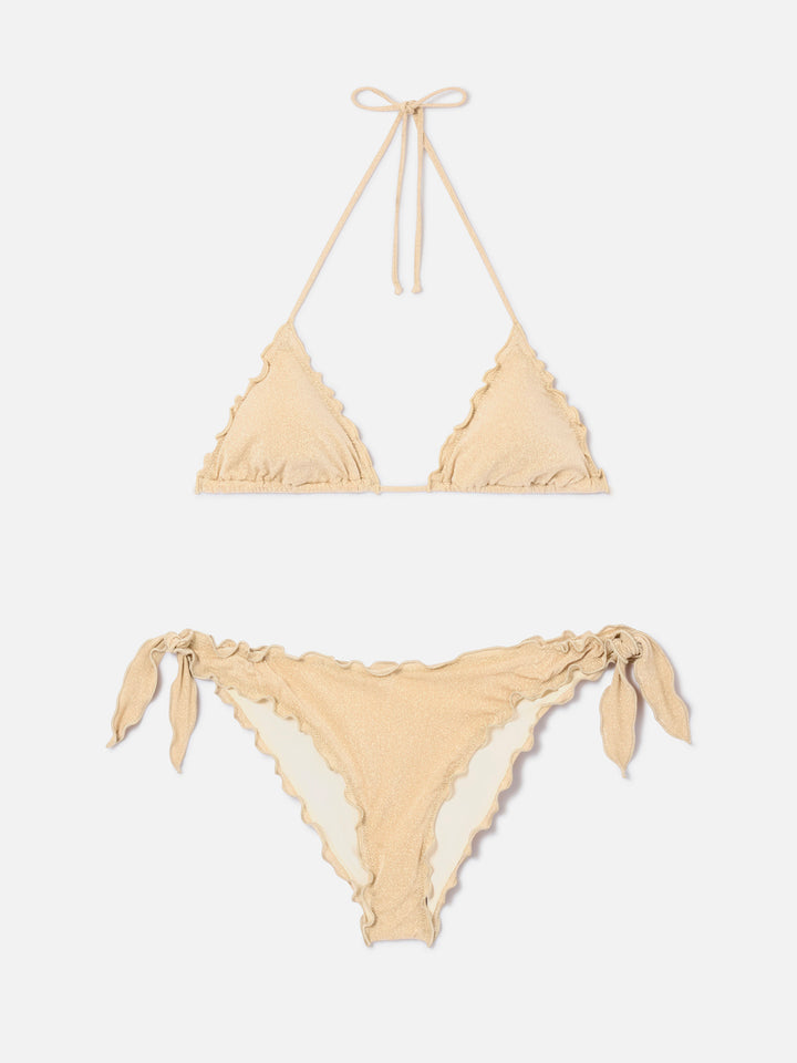Damen-Bikini mit klassischem Triangel-Oberteil aus goldfarbenem Lurex Sagittarius Moon 