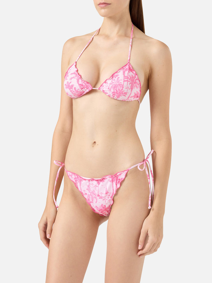 Bikini a triangolo classico Sagittarius Miami con stampa toile de jouy