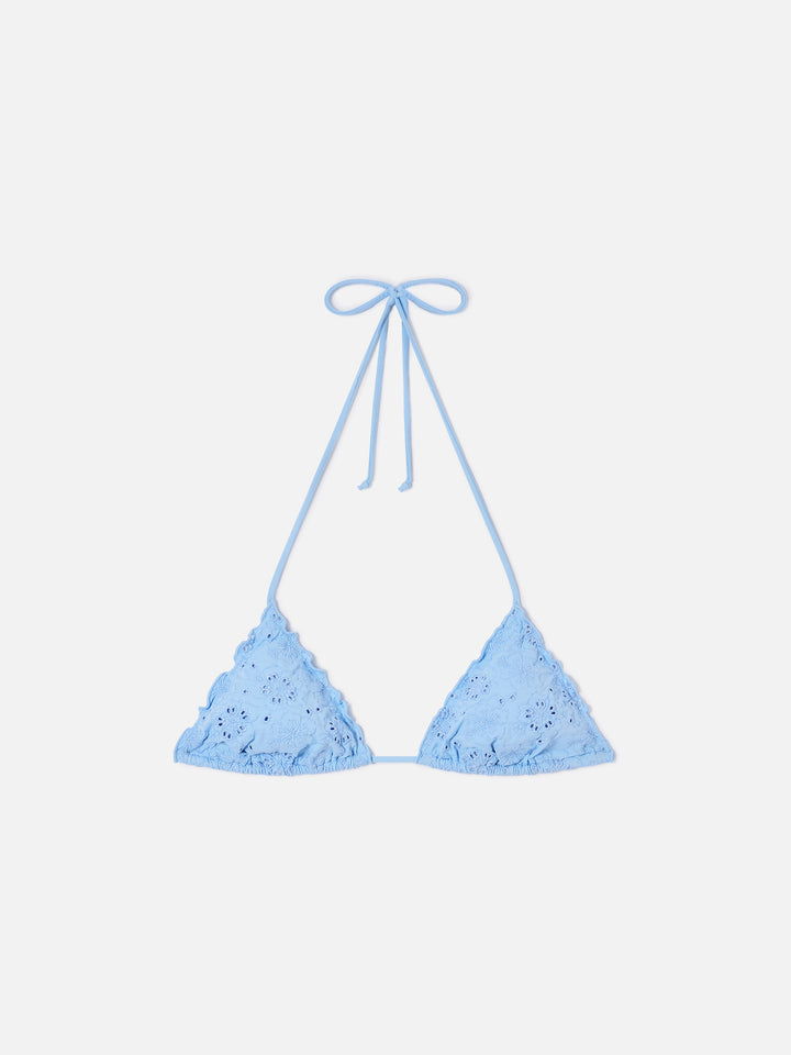 Top bikini Sagittarius triangolo in sangallo azzurro