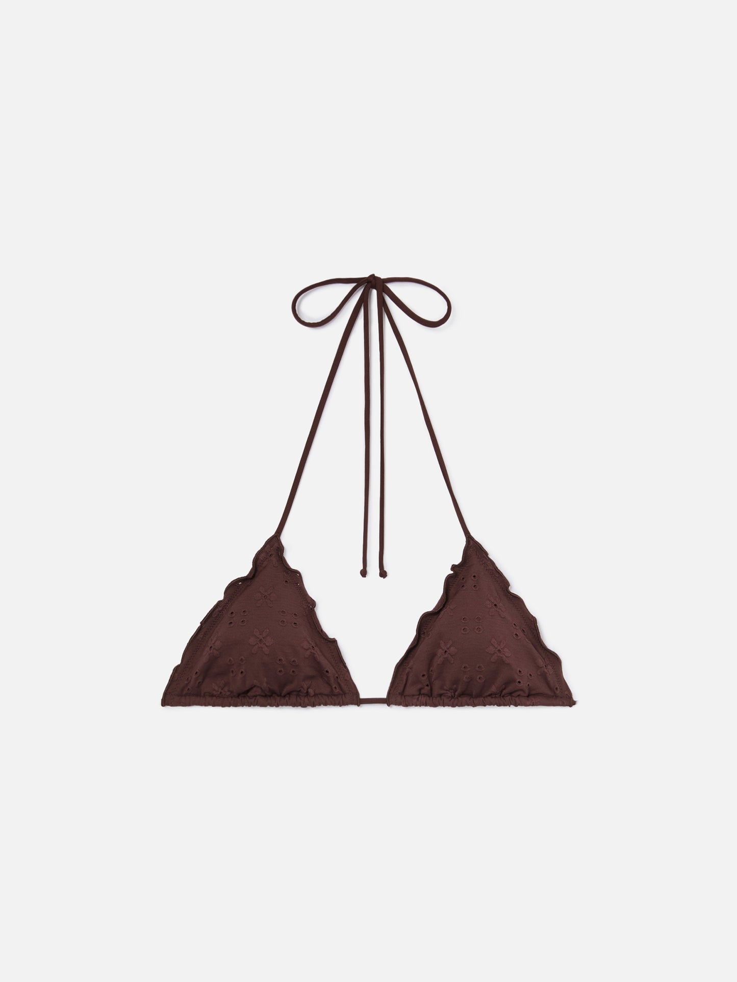 Top bikini Sagittarius triangolo in sangallo marrone