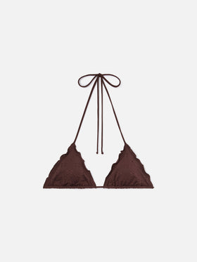 Top bikini Sagittarius triangolo in sangallo marrone