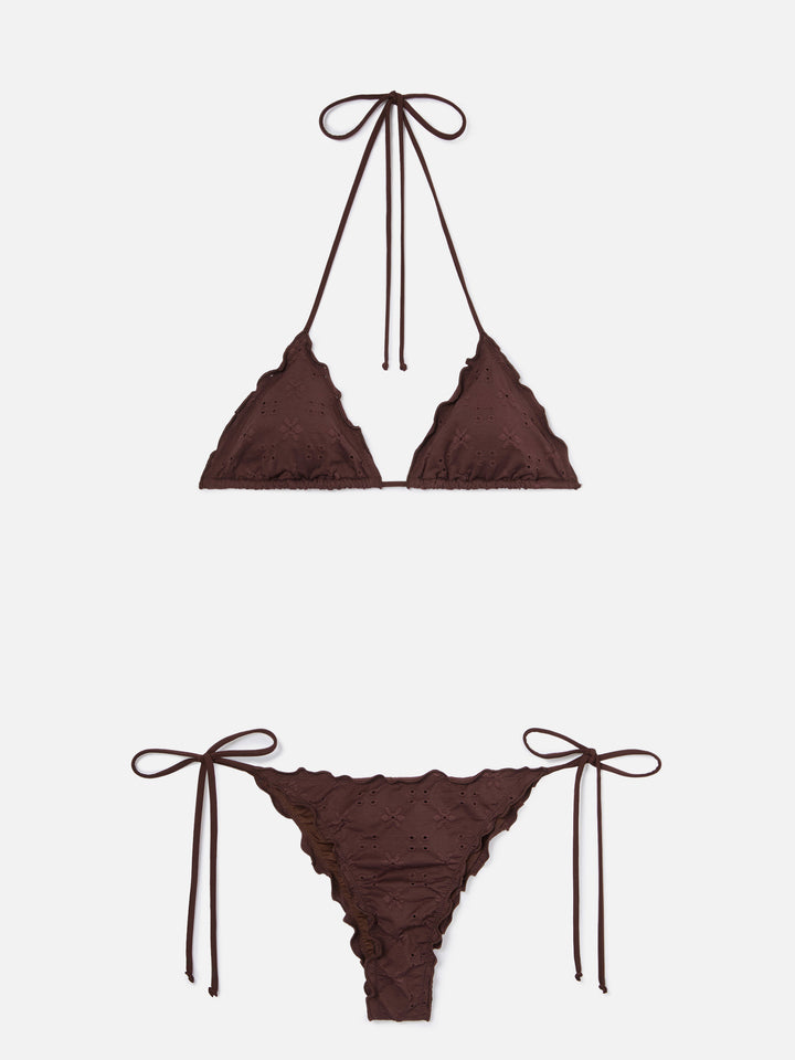 Bikini Sagittarius Miami in tessuto sangallo marrone