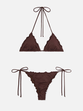 Bikini Sagittarius Miami in tessuto sangallo marrone