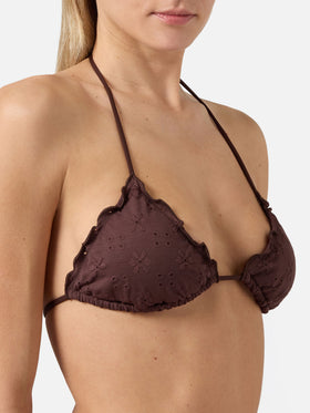 Bikini Sagittarius Miami in tessuto sangallo marrone