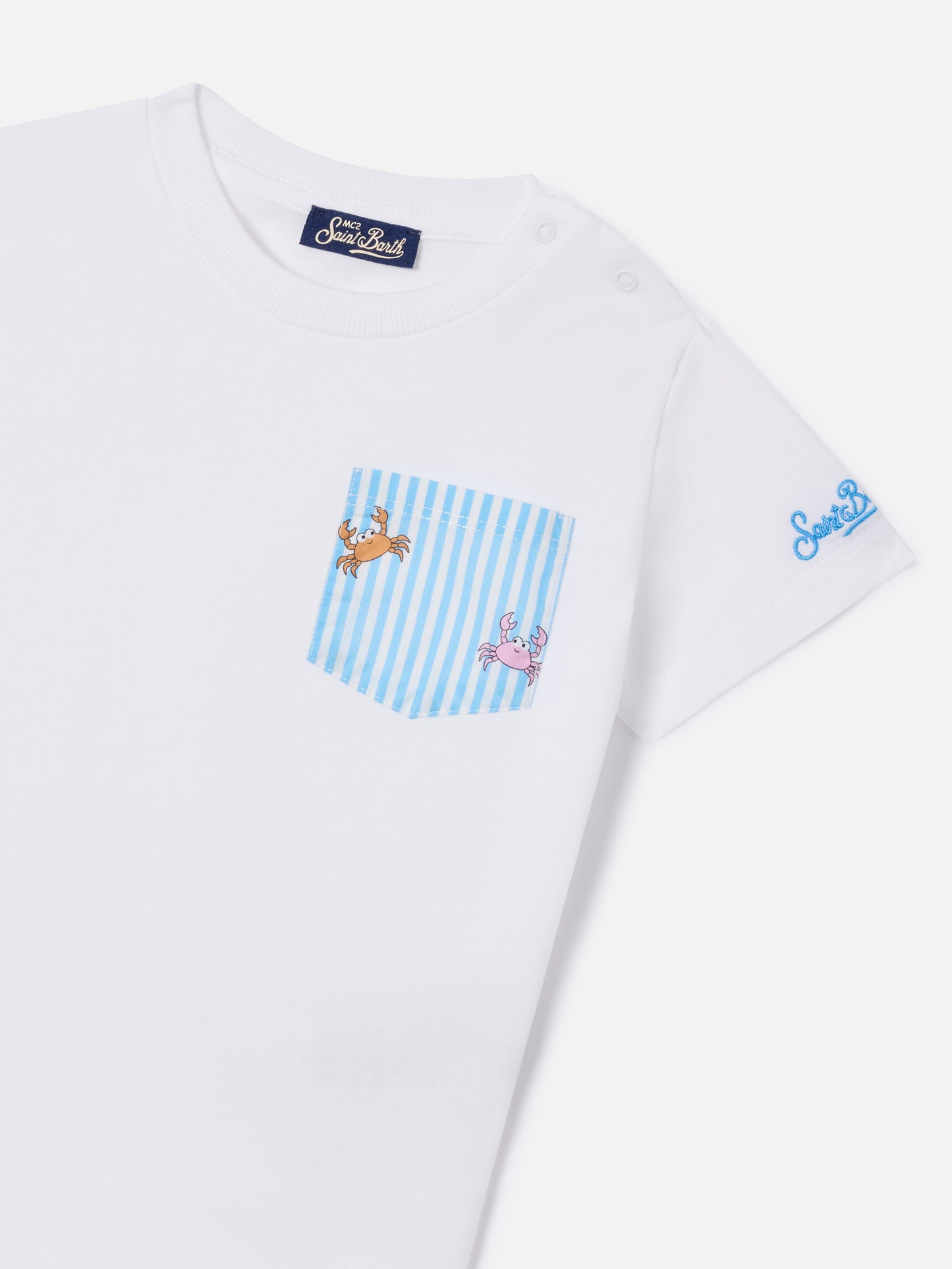 Set Samy t-shirt con taschino e copri pannolino a righe con stampa granchietti