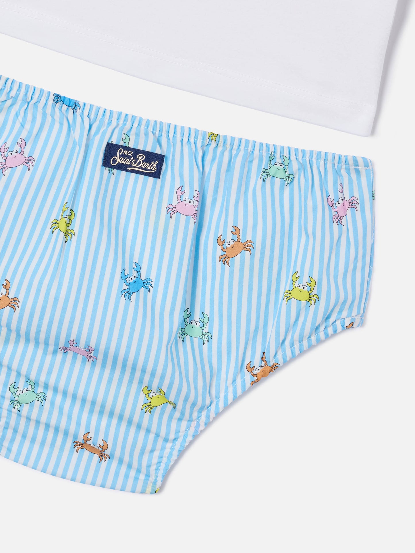 Set Samy t-shirt con taschino e copri pannolino a righe con stampa granchietti