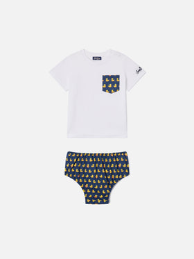 Set Samy t-shirt con taschino e copri pannolino stampa ducky