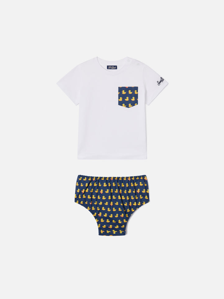 Set Samy t-shirt con taschino e copri pannolino stampa ducky