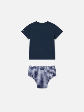 Samy t-shirt with embroidered pocket and vichy bloomer set