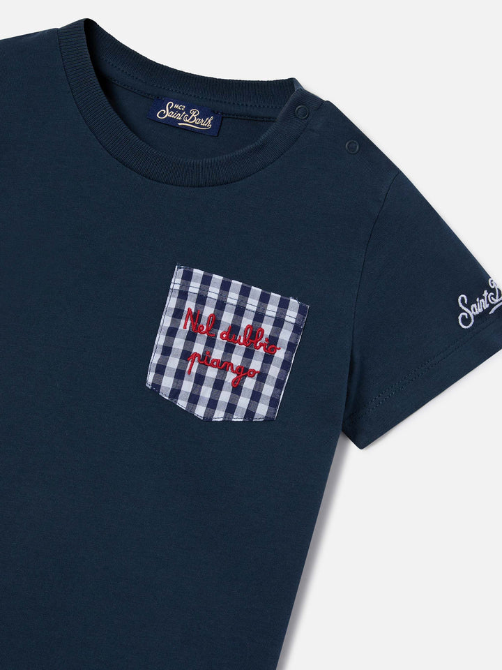 Set Samy t-shirt con taschino con ricamo e copri pannolino in vichy