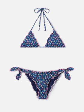 Bikini Sarius triangle in blue with all-over octopus print