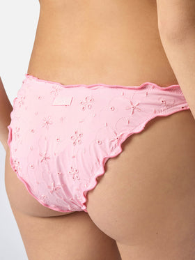 Bikini Sarius triangolo in tessuto sangallo rosa tinta unita