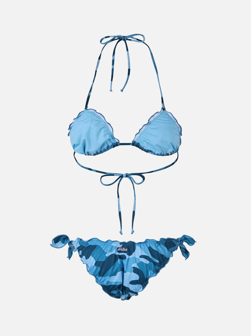 Bikini classico a triangolo mimetico denim da donna Sarius