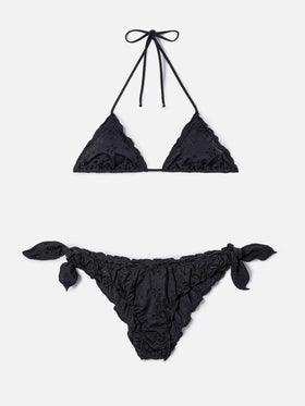 Bikini Sarius triangle in solid black sangallo fabric