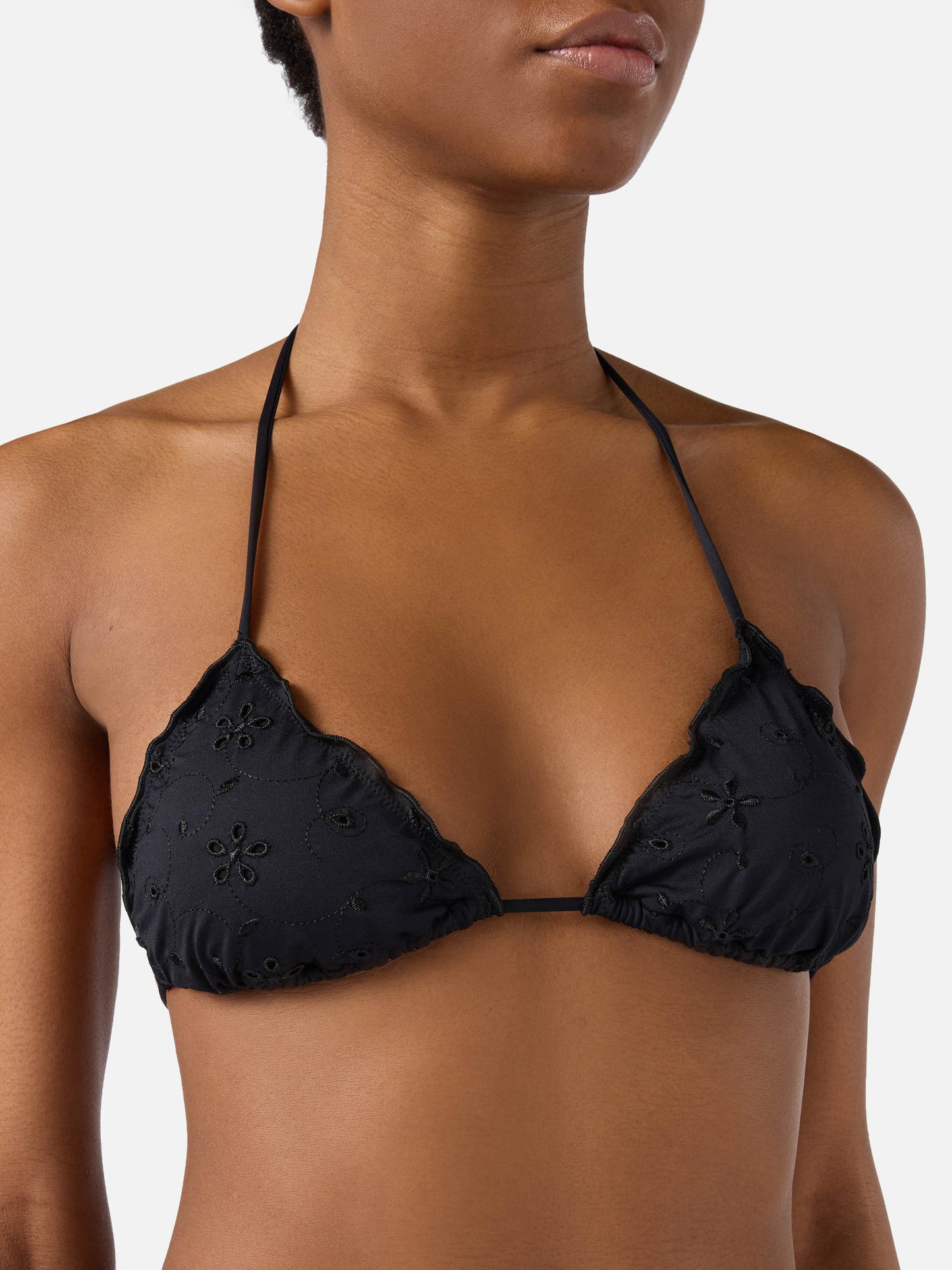 Bikini Sarius triangle in solid black sangallo fabric