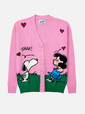Cardigan Sasi in misto cashmere rosa con jacquard Snoopy | PEANUTS SPECIAL EDITION