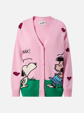 Cardigan Sasi in misto cashmere rosa con jacquard Snoopy | PEANUTS SPECIAL EDITION