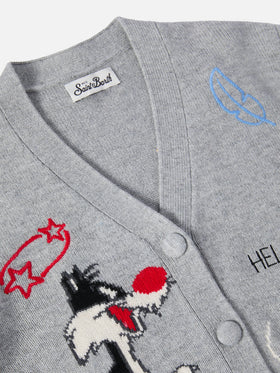 Sasi Jr. Kaschmir-Strickjacke mit V-Ausschnitt und Tweety- und Sylvester-Jacquardmuster | WARNER BROS SPECIAL EDITION